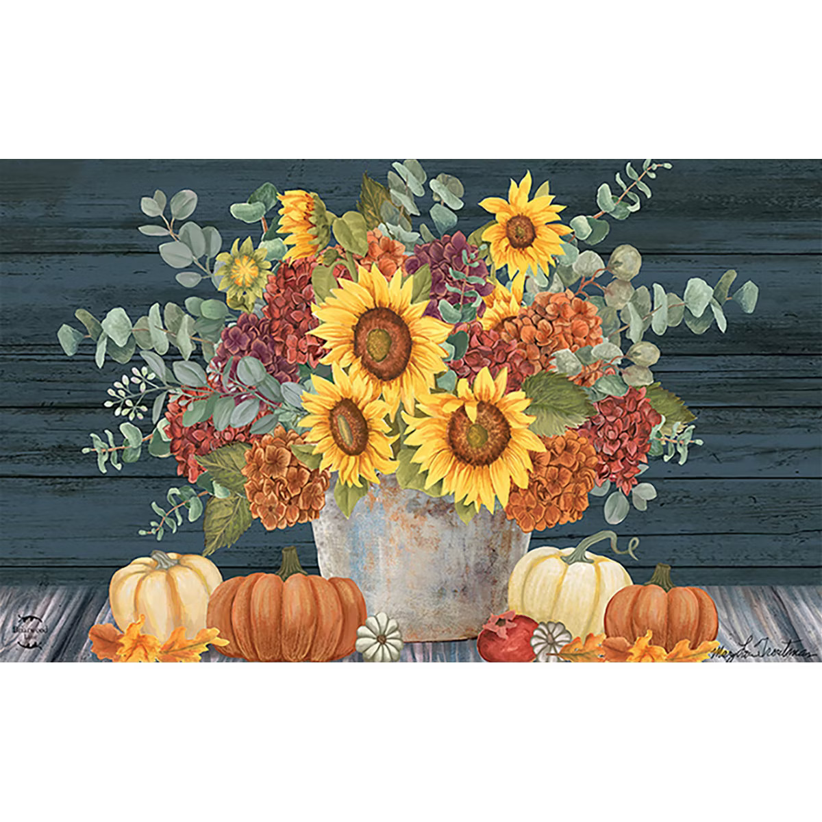 Sunflowers And Hydrangeas Fall Doormat Floral Pumpkins 30" x 18" Briarwood Lane | Target