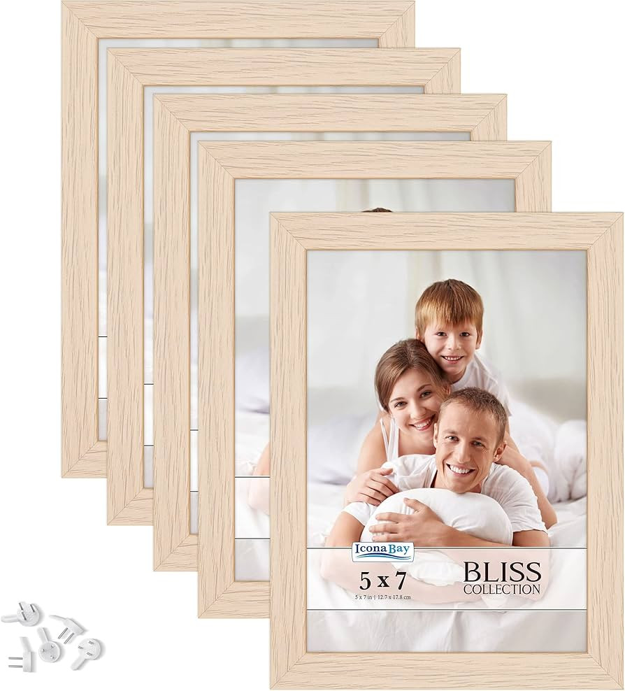 Icona Bay 5x7 Picture Frames (Light Oak, 5 Pack), Modern Style Wood Composite Frames Table Top or... | Amazon (US)
