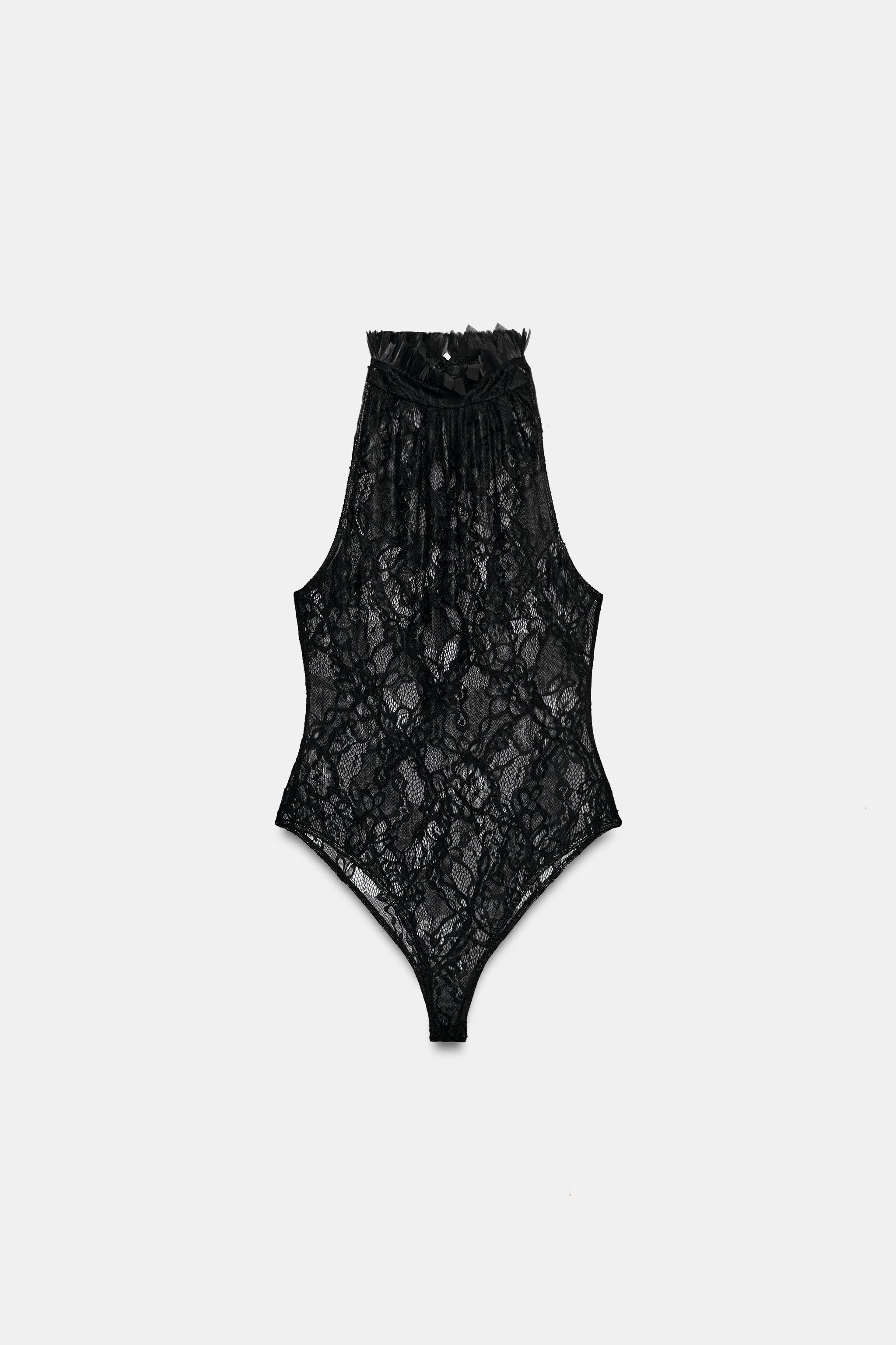 DescriptionContentsMeasurementsBodysuit made of semi-sheer fabric. Halter neck with matching tone... | Zara US