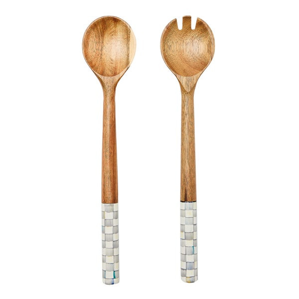 MacKenzie-Childs Sterling Check Wood Salad Servers | MacKenzie-Childs