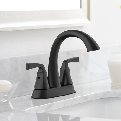 allen + roth Mullen Matte Black 4-in centerset 2-Handle WaterSense Bathroom Sink Faucet with Drai... | Lowe's