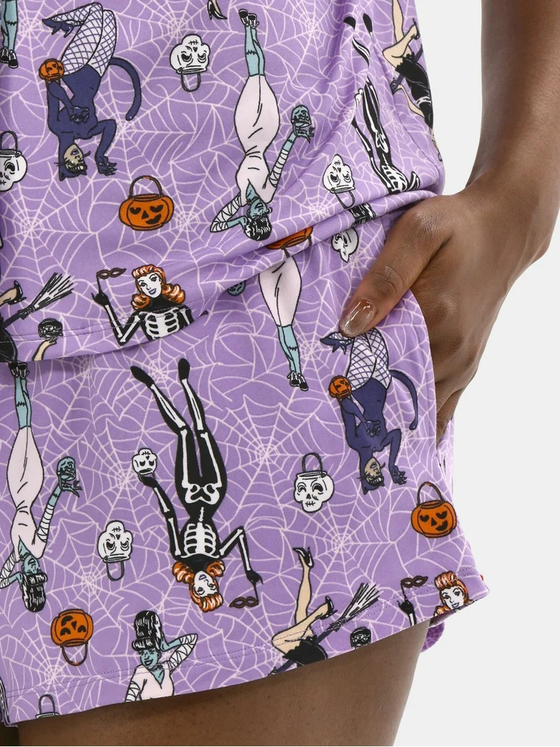 Halloween Women’s Printed Notched Top and Shorts Pajama Set from Way to Celebrate, 2-Piece, Siz... | Walmart (US)