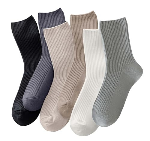 ACCFOD Womens Cute Aesthetic Crew Socks, Casual Lightweight Neutral Cotton Slouchy Socks for Women - Multicolor Size 5-9 | Amazon (US)
