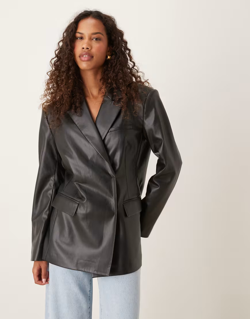 ASOS DESIGN tailored relaxed faux leather blazer in black | ASOS (Global)