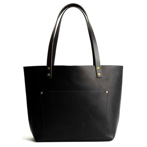 Portland Leather Goods Classic Large Tote Bag – Handmade, Open Top, Durable & Unlined, Interior & Exterior Pockets – Black | Amazon (US)