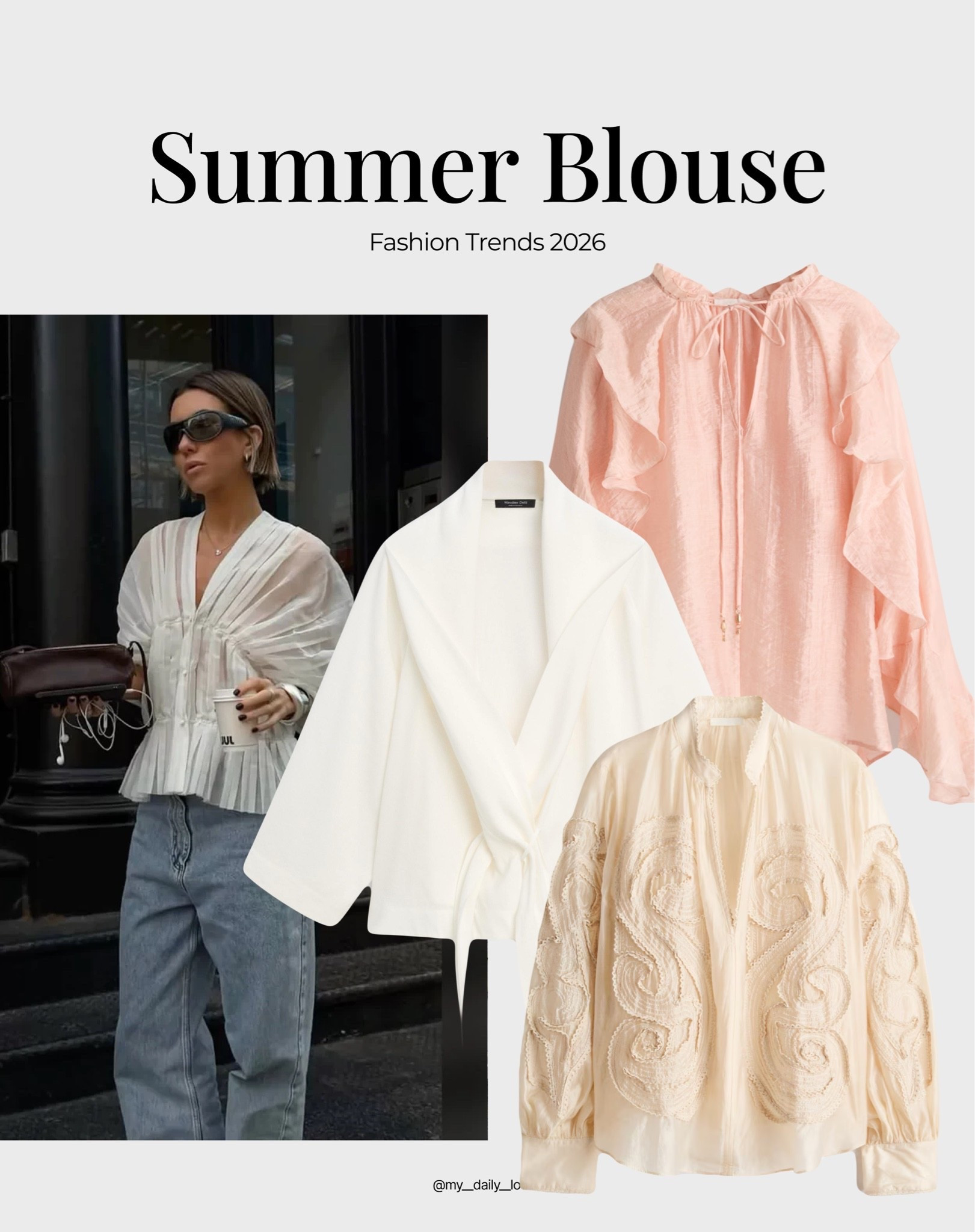 Blouses that will make any summer outfit look chicer 🖤

Tags: summer outfits, summer blouses, embroidery, satin blouse, crochet blouse, white blouse, office look, capsule wardrobe, high street.