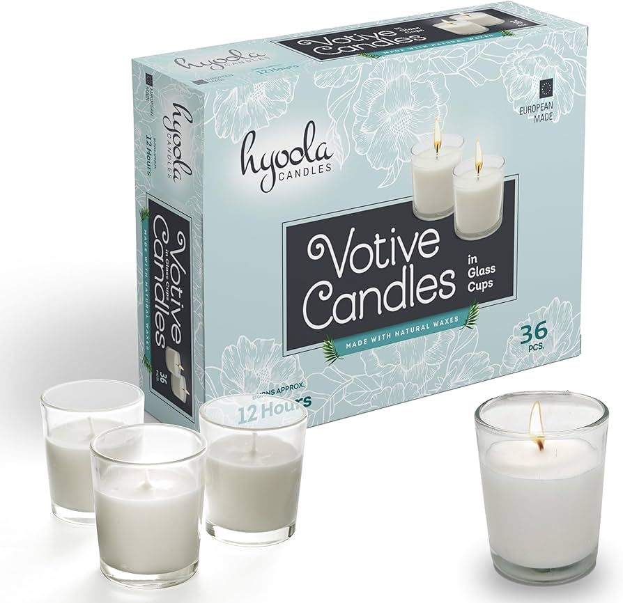 Hyoola White Votive Candles in Glass - Pack of 36 Votive Candle - 12 Hour Burn Time - Unscented V... | Amazon (US)