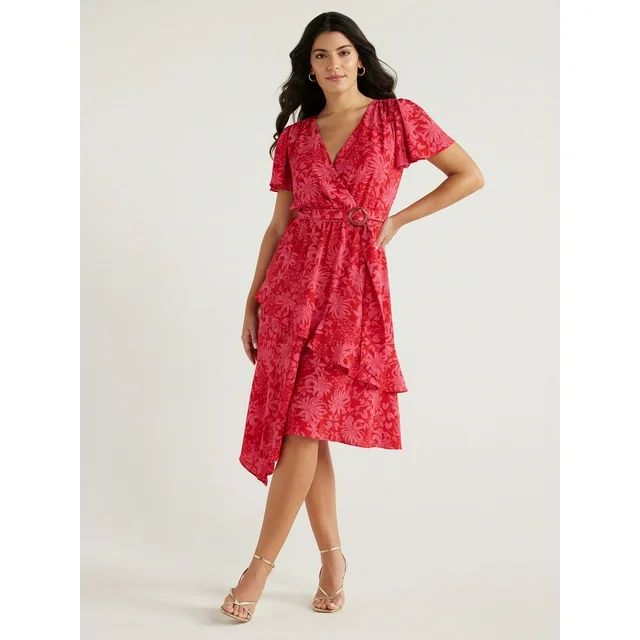 Sofia Jeans Women's and Women's Plus Faux Wrap Dress with Flutter Sleeves, Sizes XS-5X | Walmart (US)