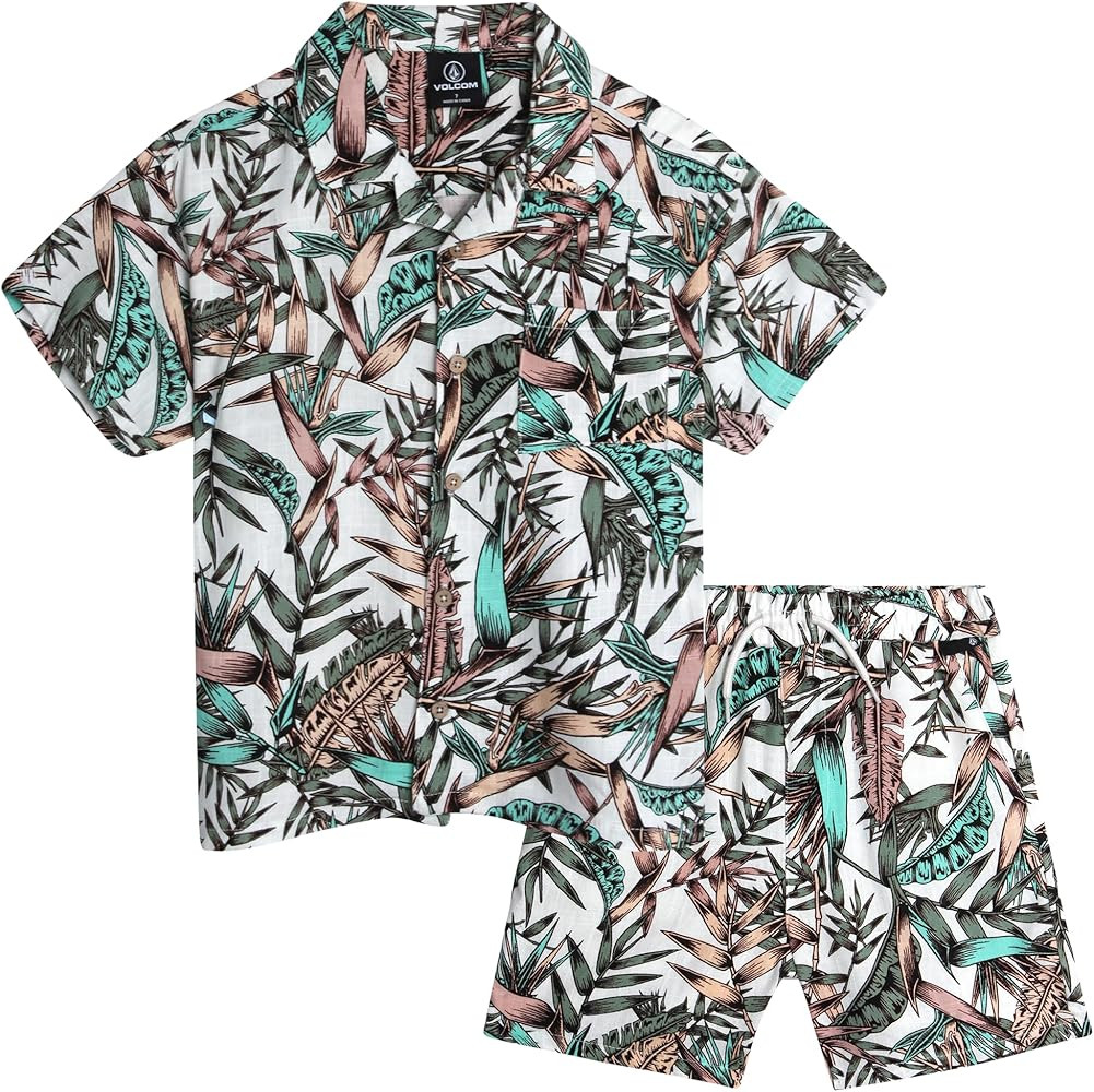 Volcom Baby Boys' Shorts Set - 2 Piece Short Sleeve Button Down Linen Shirt and Stretch Twill Sho... | Amazon (US)