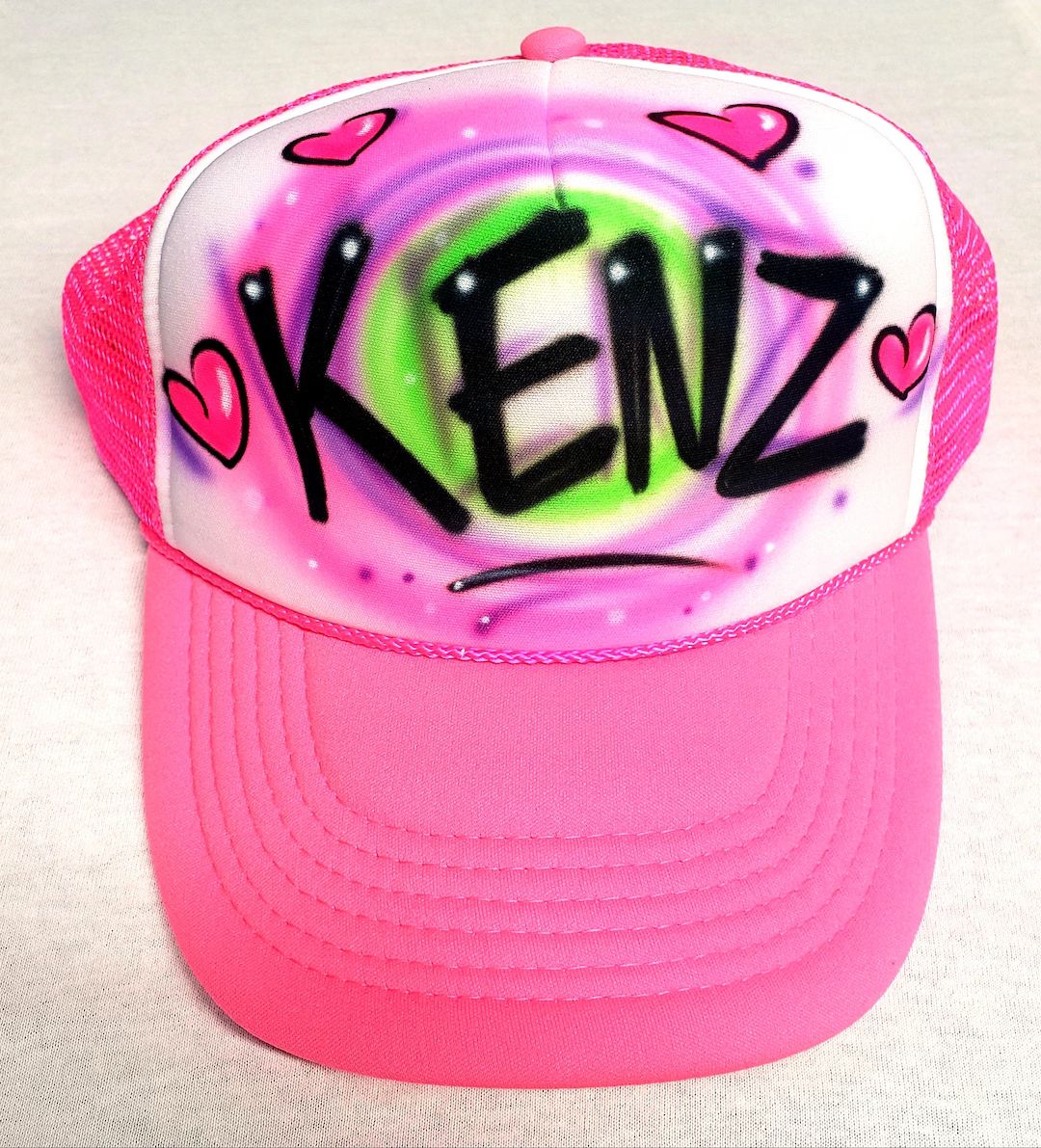 Airbrushed Any Name, Hearts, Colors, Hat Trucker Snapback Personalized | Etsy (US)