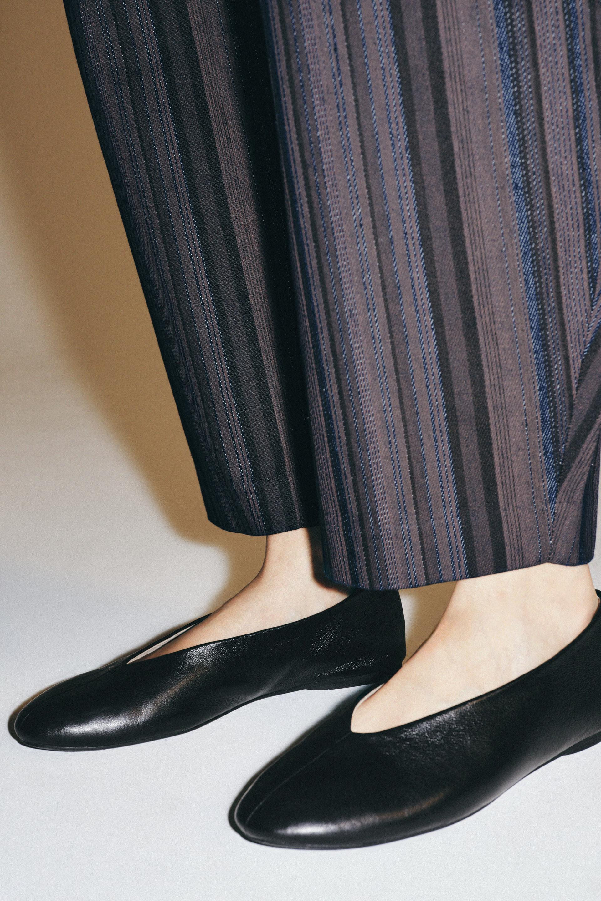 Zara - Flat Leather Ballet Flats - Black - 11 - Woman | Zara US