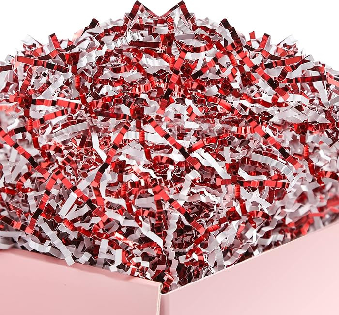 UNIQOOO 1/2 LB Metallic Red White Crinkle Cut Paper, Candy Cane Shredded Filler, Christmas Pepper... | Amazon (US)