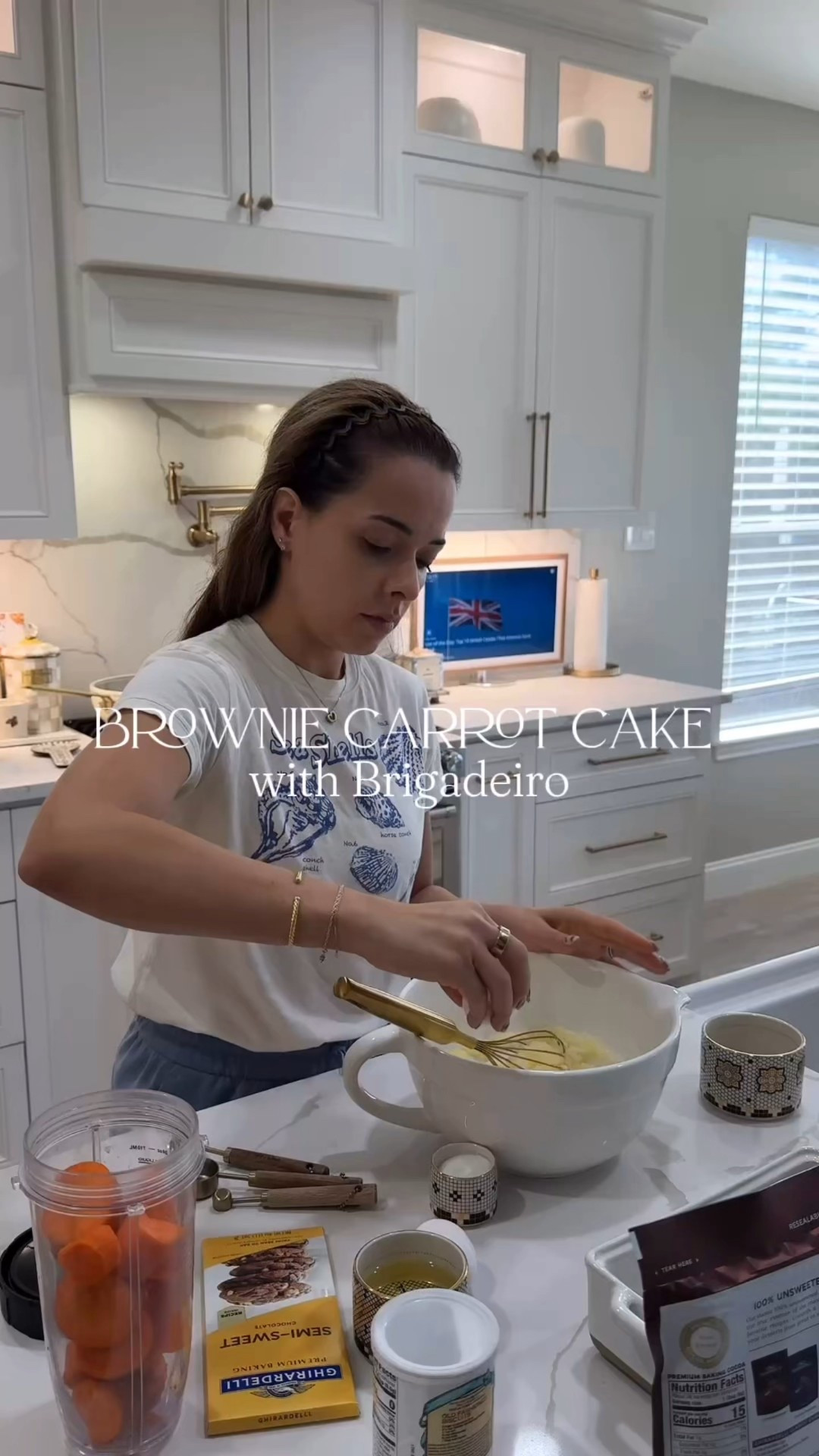 Today’s cooking episode: Brownie Carrot Cake with Brigadeiro Topping 🍫🥕

In Brazil, this is one of our favorite cakes — my family always has carrot cake on the table. It tastes like home to me.

Ingredients
Brownie Layer: ⅔ cup melted butter, 1 ¼ cups sugar, 3 tbsp cocoa powder, 2 eggs, 1 cup all-purpose flour, 1 tsp baking soda.
Carrot Cake Layer: 3 grated carrots, 3 eggs, 3 cups all-purpose flour (sifted), 1/2 cup canola or coconut oil, 2 cups sugar, 1 tbsp baking powder, 1 pinch of salt.
Brigadeiro Topping: 1 can sweetened condensed milk, 1/2 carton heavy cream, 4 tbsp cocoa powder.

Instructions
1. Brownie Layer: Preheat oven to 350°F (180°C). Mix melted butter, sugar, cocoa powder, and eggs until creamy. Add flour and baking soda. Transfer to a greased 9” bundt pan and bake for 25 minutes. Set aside.
2. Carrot Cake Layer: Mix eggs, sugar, oil, and grated carrots. Add sifted flour gradually, mixing gently. Add baking powder and salt. Pour the carrot batter over the brownie layer and bake for 40 minutes or until golden.
3. Brigadeiro Topping: In a saucepan over low heat, cook condensed milk, heavy cream, and cocoa until thickened and pulling away from the pan. Pour over the cooled cake. Optional: double the recipe to fill the cake.

✨ Your Brownie Carrot Cake is ready!

#LTKmomlife #LTKHoliday #LTKCyberWeek