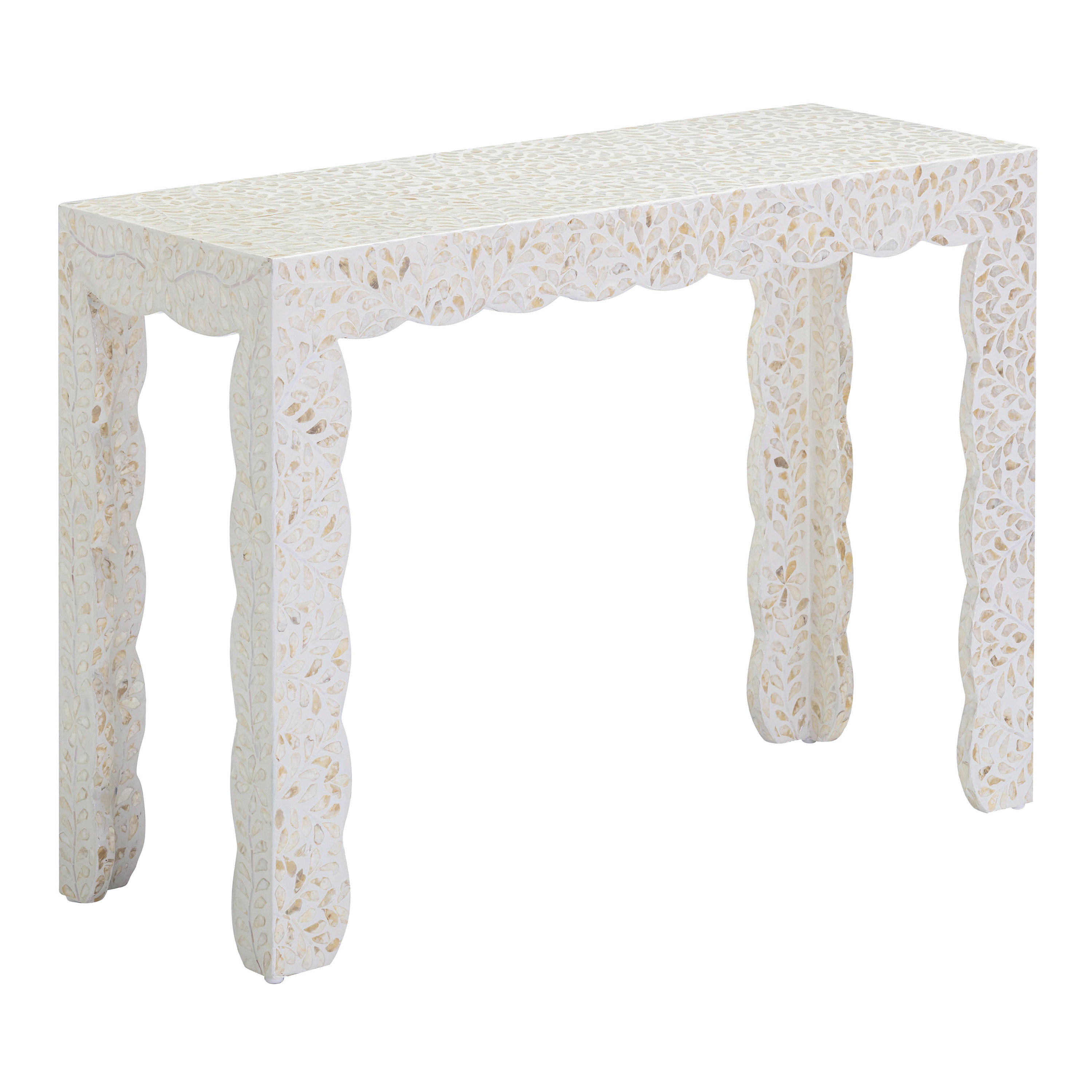 Valerius Natural Capiz Inlay Wavy Waterfall Console Table | World Market