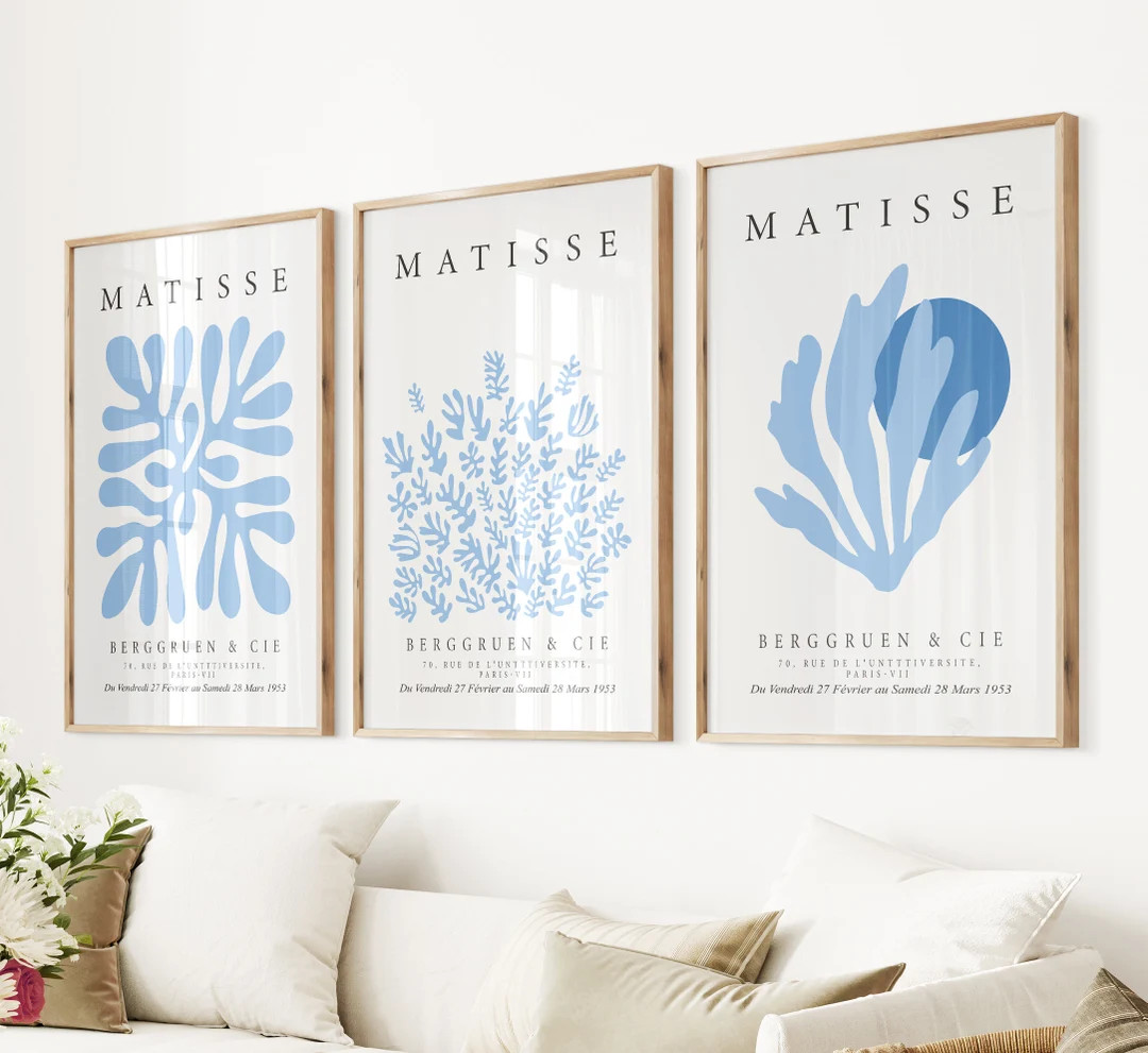 Set of 3 Blue Matisse Print, Above Bed Wall Decor, Trendy Posters Art, Matisse Wall Art, Henri Ma... | Etsy (US)