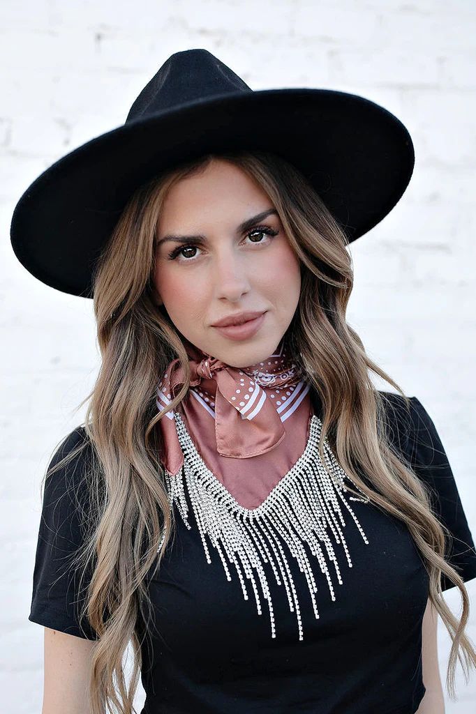 NEW!!  "GB ORIGINAL" Crystal Fringe Satin Bandana in Rust & Ivory | Glitzy Bella