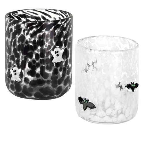 2 Pcs Halloween Icon Juice Cups 16 oz Cute Icon Juice Glasses Double Old Fashioned Hand Blown Drinking Cups for Halloween Party Drinkware (Bat & Ghost) | Amazon (US)