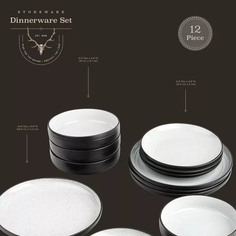Yellowstone 12-Piece Ceramic Dinnerware Set, Rip Collection