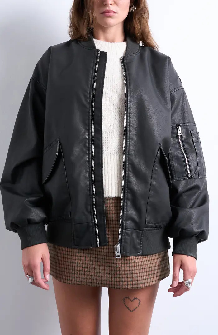 Topshop Oversize Faux Leather Bomber Jacket | Nordstromrack | Nordstrom Rack