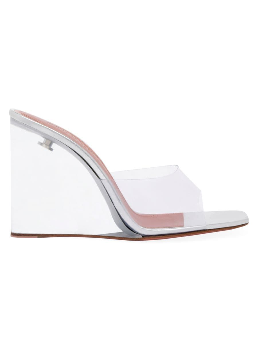 Shop Amina Muaddi Lupita Glass Wedge Sandals | Saks Fifth Avenue | Saks Fifth Avenue