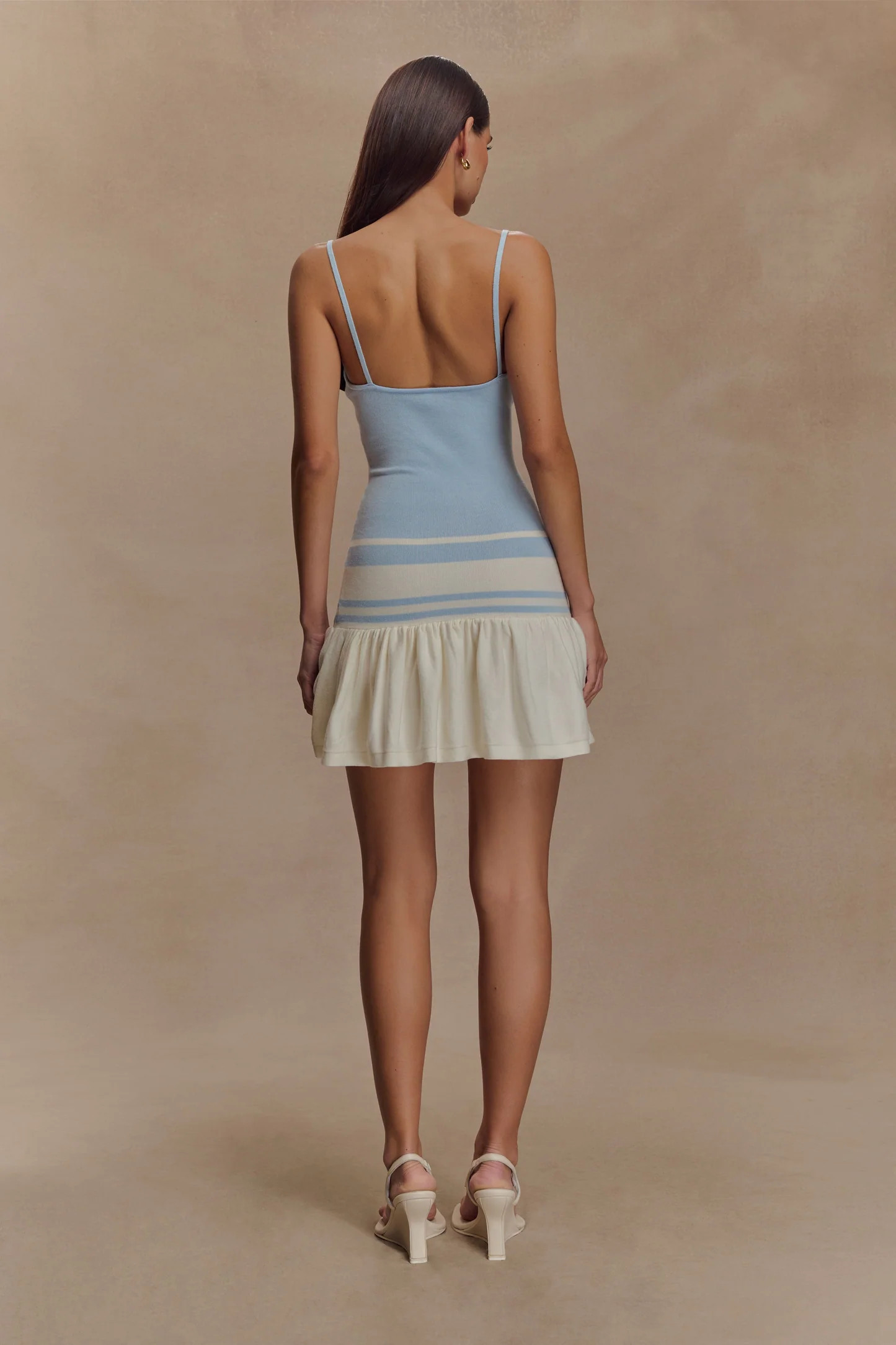 Contrast Knit Mini Dress - Blue/White | MESHKI US