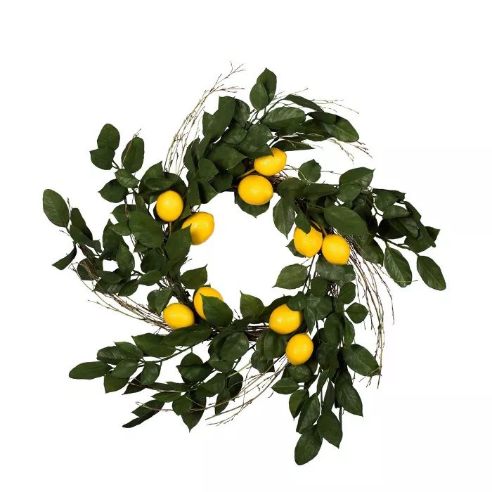 Artificial Salal Leaf/Lemon Wreath (24") Yellow - Vickerman | Target