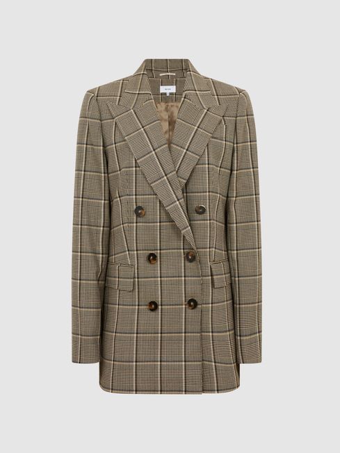 Reiss Brown Sandie Double Breasted Check Blazer | Reiss (UK)