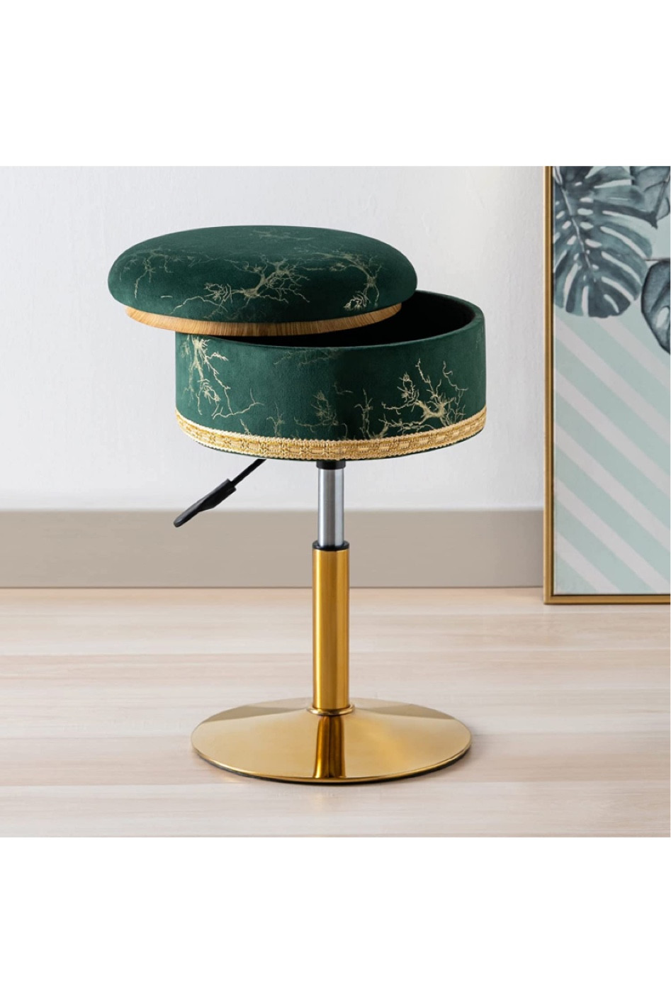 Velvet Storage Swivel Stool