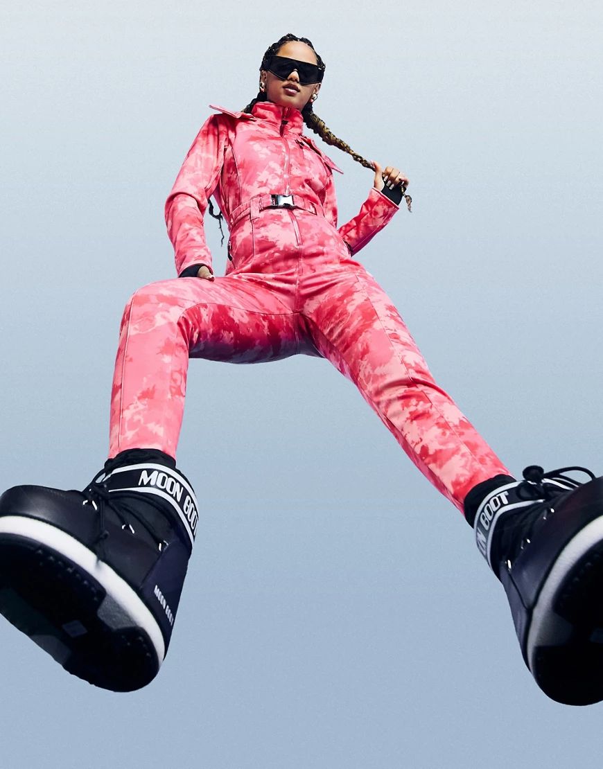 ASOS 4505 fitted belted ski suit in tie dye print-Pink | ASOS (Global)