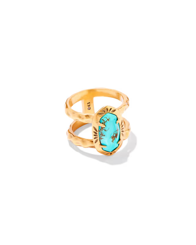 Elyse Vintage Gold Etch Frame Band Ring in Variegated Turquoise Magnesite | Kendra Scott