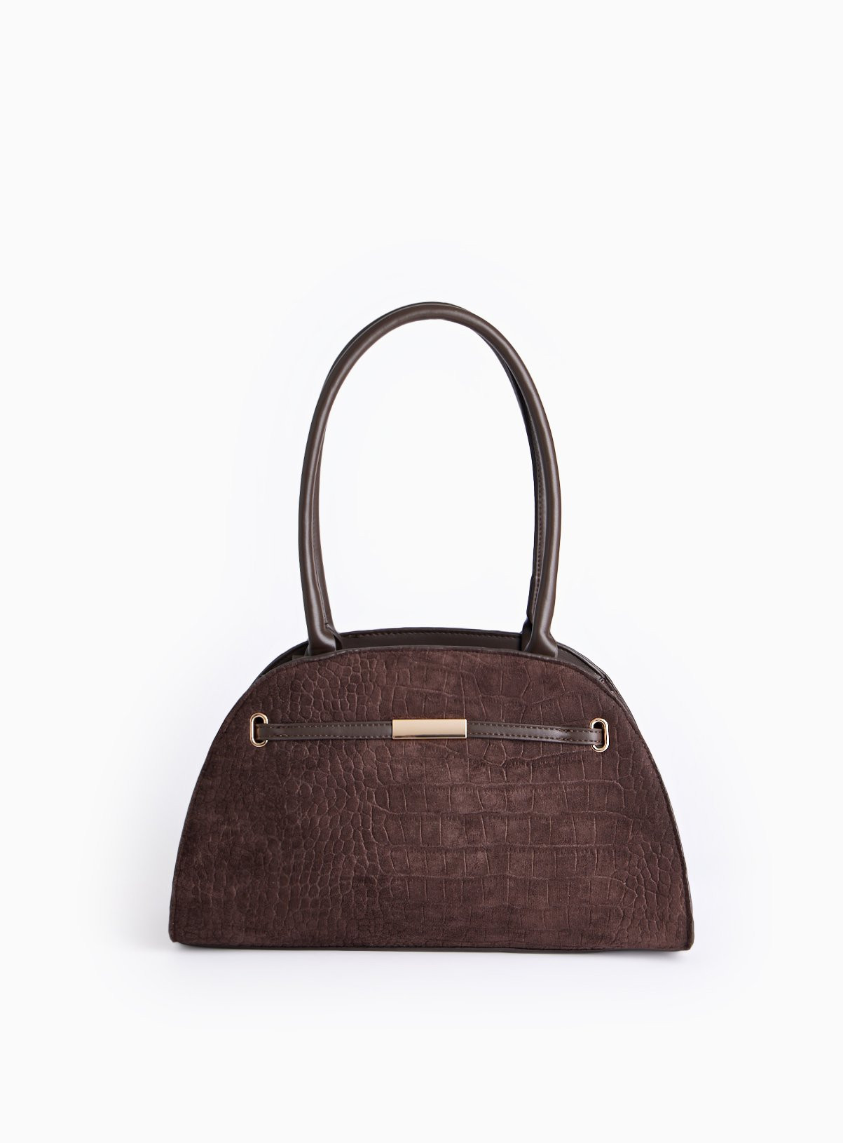 Brown Faux Suede Croc Bowler Bag One Size | Tu Clothing