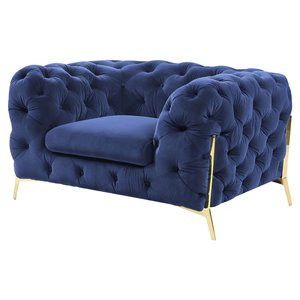Divani Casa Sheila Transitional Fabric & Metal Accent Chair in Blue/Gold | Homesquare