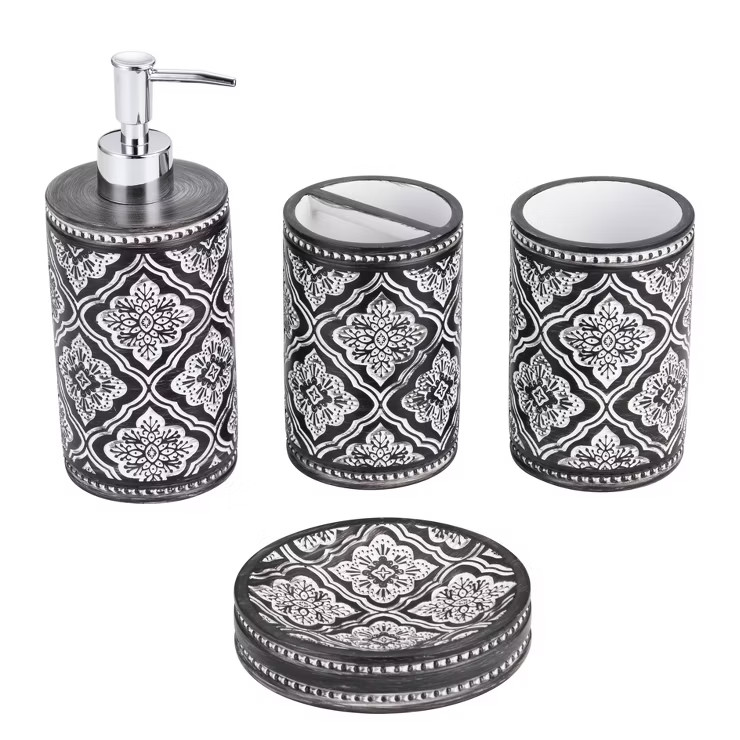 4pc Arabesque Resin Bath Accessory Set Brown - Kralix | Target