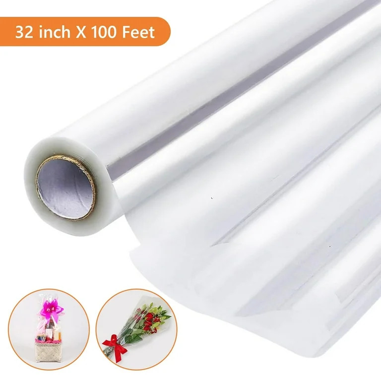 Tripumer Clear Cellophane Wrap Roll Thick Cellophane Roll 32 inch X 100 feet | Walmart (US)