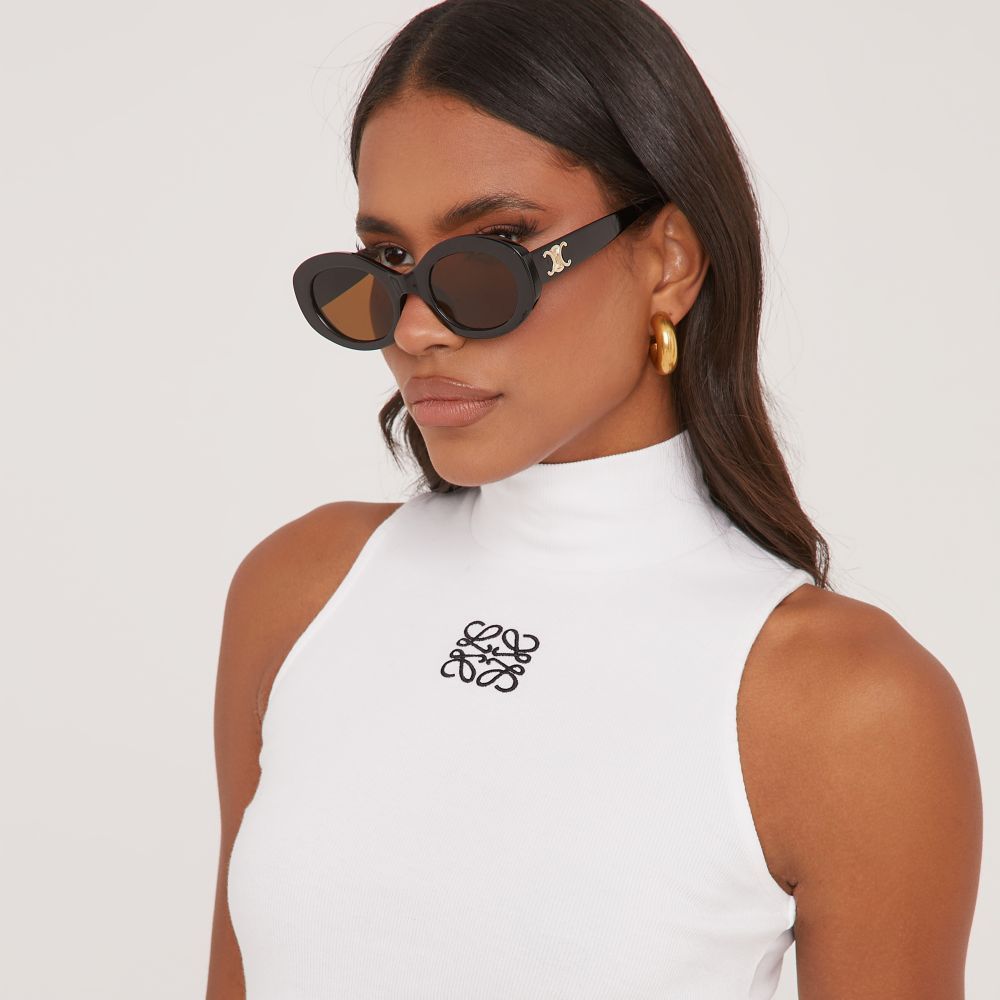 Oval Cateye Shape Side Detail Sunglasses In Black | Ego Shoes (UK)