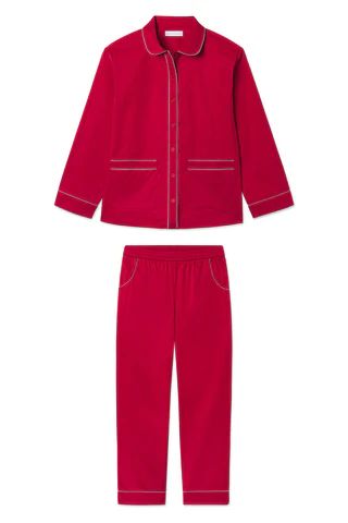 Poplin Piped Pants Set in Scarlet | Lake Pajamas