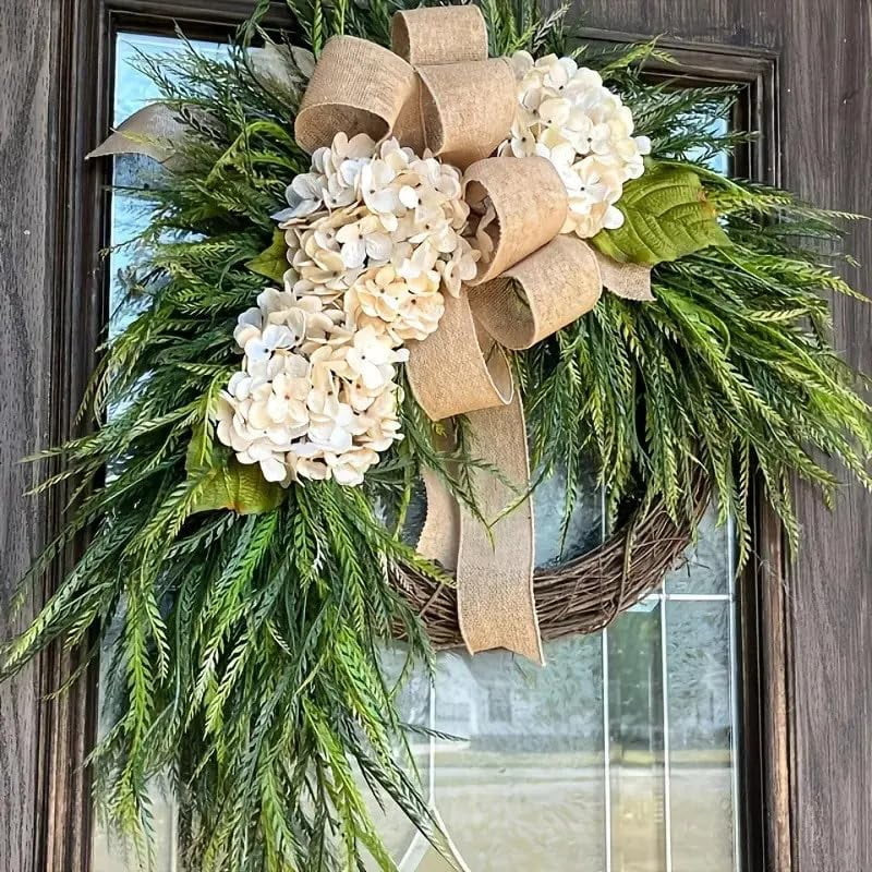 Bohemian Hydrangea Wreath for Front Door – 18 x 24 Inch Artificial Spring Wreath with Linen Bow... | Walmart (US)