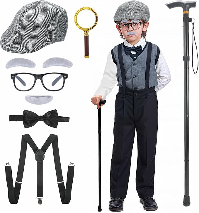 TaikaoQi Old Man Costume for Kids 100 Day of School Costume for Boys – Grandpa Cosplay Accessor... | Amazon (US)
