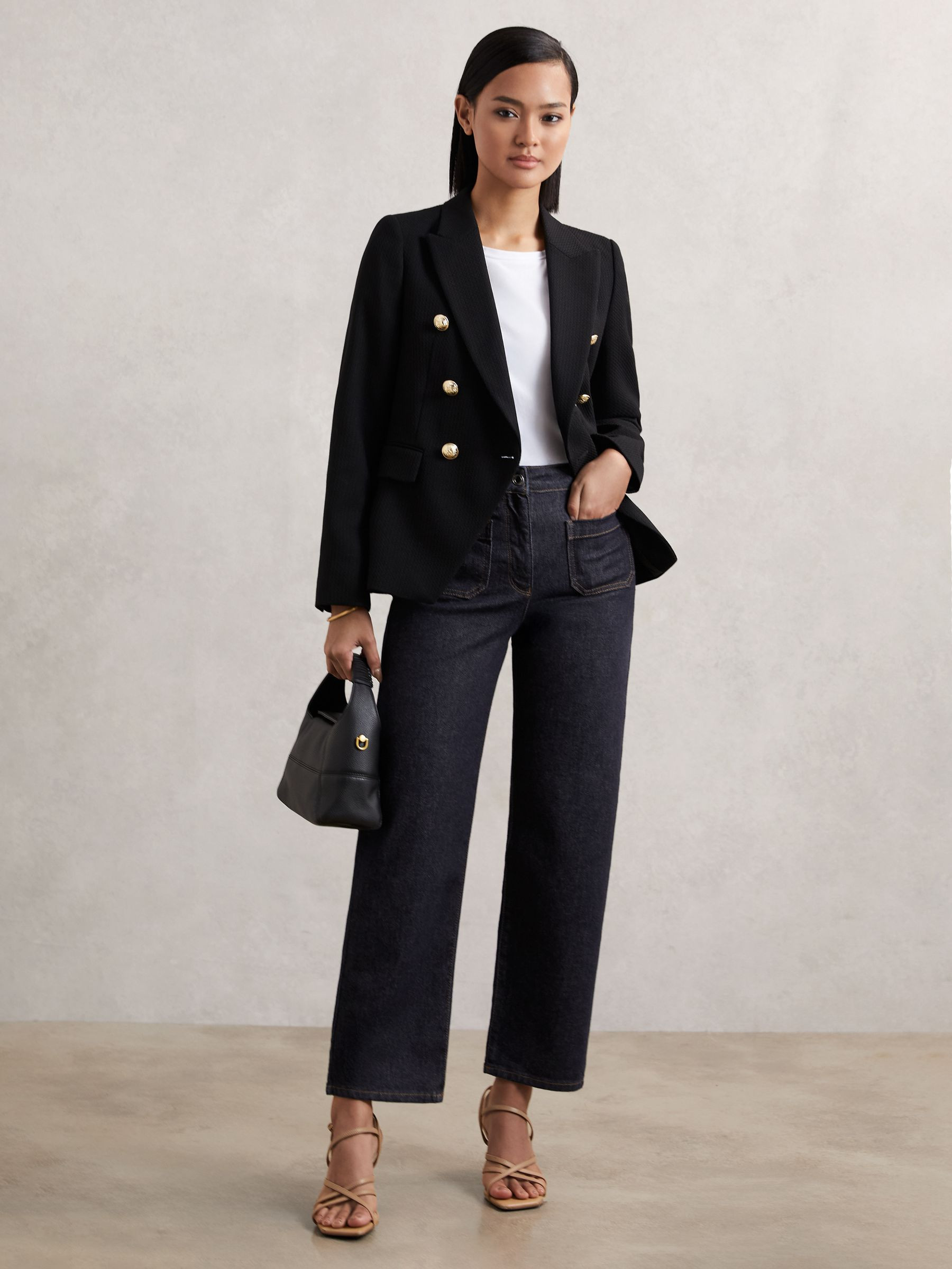 Reiss Petite Straight Leg Patch Pocket Jeans in Dark Blue | REISS | Reiss DE