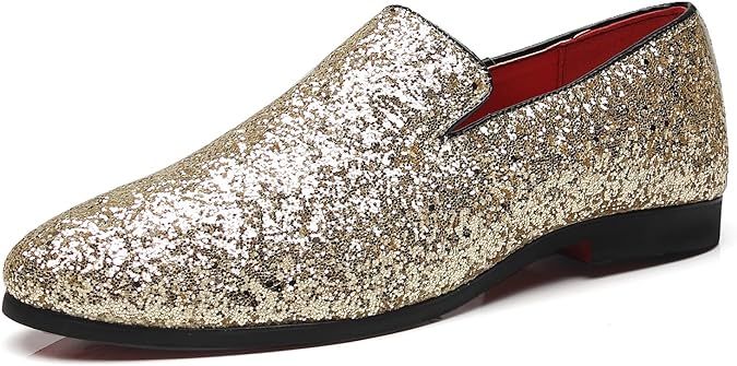 Mens Smoking Slipper Metallic Sparkling Glitter Tuxedo Slip on Dress Shoes Loafers Shoes | Amazon (US)
