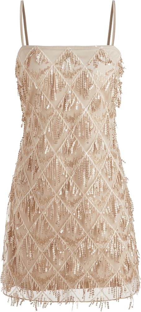 CIDER Sequins Square Neck Geometric Tassel Mini Dress | Amazon (US)