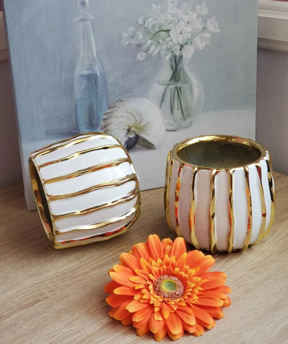 Gold Vase  Gold Ceramic Vase  White Vase  White Ceramic | Etsy | Etsy (US)
