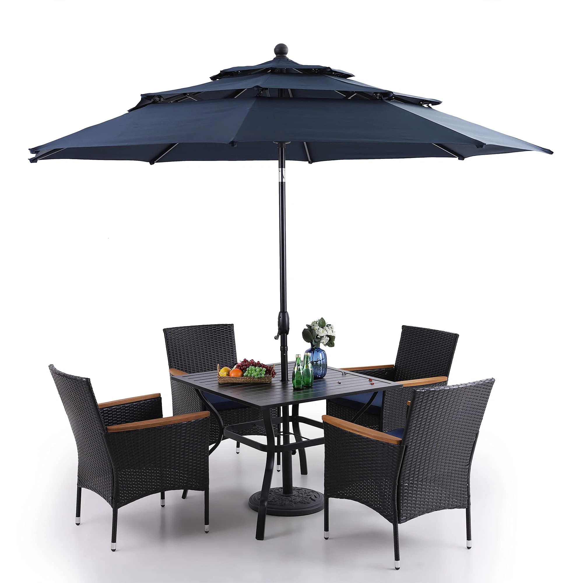 Alyah 4 - Person Wicker Patio Dining Set with Square Table , Cushions Included | Wayfair North America
