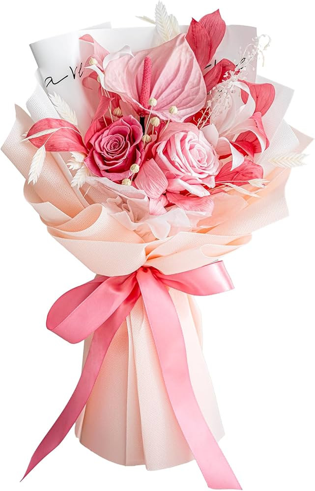 Flower Bouquet Natural Real Roses and Anthurium, Hand Made Preserved Flowers Bouquet,Gift for Val... | Amazon (US)