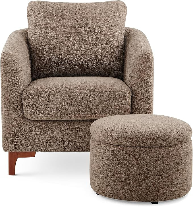 COLAMY Sherpa Accent Chair with Storage Ottoman Set, Upholstered Arm Chair with Footrest, Modern ... | Amazon (US)