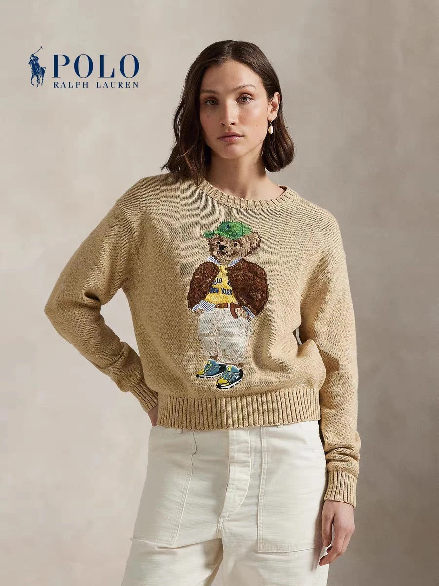 Polo Ralph Lauren Polo Bear cotton blend Knit beige Sweater WOMEN'S M | eBay | eBay US
