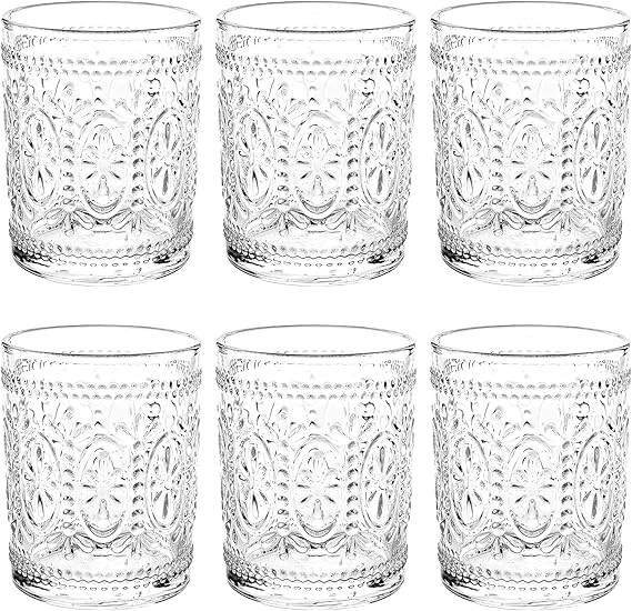 Bekith 6 Pack Drinking Glasses, 9.5 oz Romantic Water Glasses Tumblers, Heavy Duty Vintage Glassw... | Amazon (US)