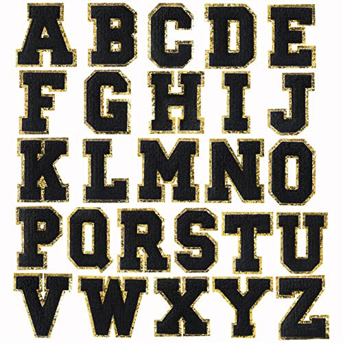 26 Pieces Black chenille letter patches, Embroidered letters, Glitter patches, Varsity Iron on gold letter patches, Adhesive Sticker Letter Patch 3.1in Height | Amazon (US)