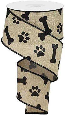 Paw Print & Dog Bone Wired Edge Ribbon, 10 Yards (Light Beige, Black, 2.5 Inch) | Amazon (US)