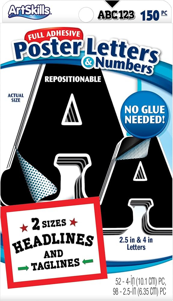 ArtSkills Paper Poster Letters and Numbers for Projects and Crafts, 4" and 2.5", Black, 150 Piece... | Amazon (US)